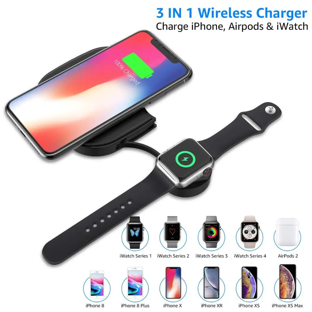 10 Вт 2 в 1 Беспроводное зарядное устройство для iPhone X XS Max Xr 8 Беспроводное зарядное устройство Подставка Qi быстрая зарядная станция для Apple Watch 4 3 2 1