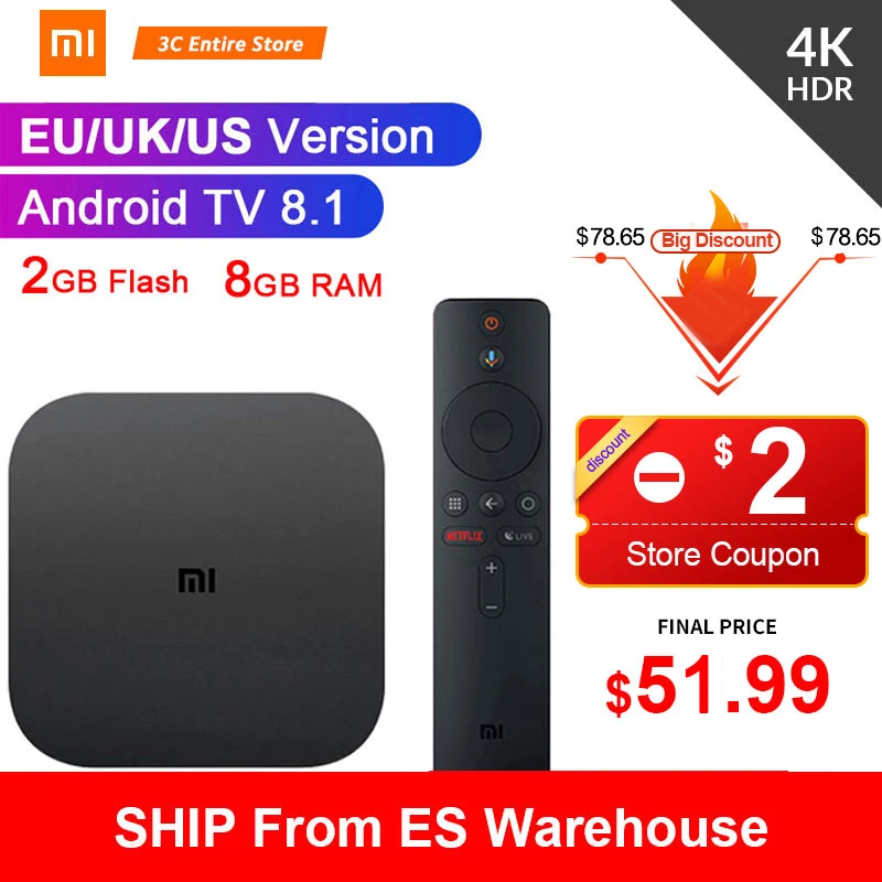 Оригинальный Xiaomi Mi ТВ приставка S 4K HDR Android tv 8 1 Ultra HD 2G 8G wifi Google Cast Netflix IPTV Set-top Box