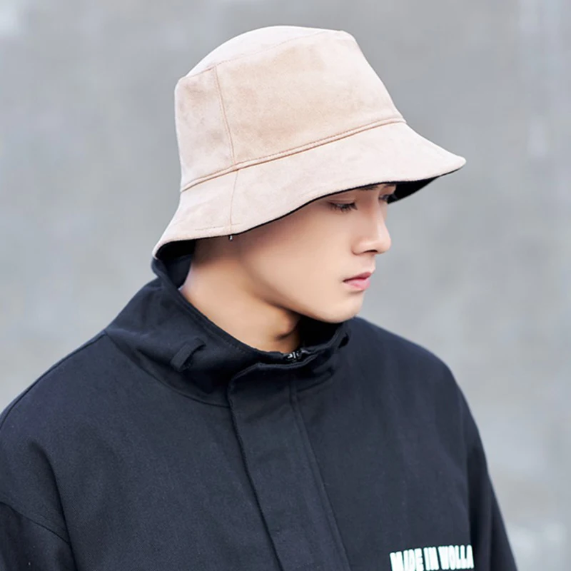 

Large Size Double Sided 2021 Autumn Winter Warm Bucket Hat for Men Outdoor Fashion Suede Thick Fisherman Hat Male Panama Cap