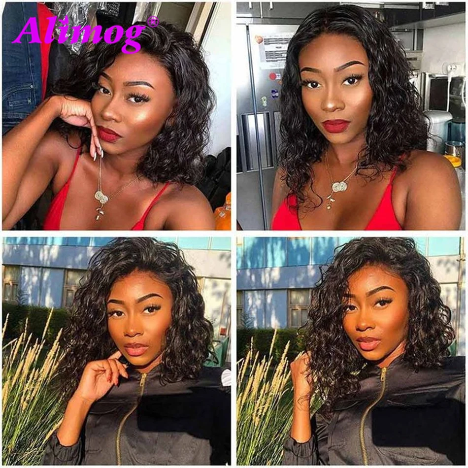 

Water Wave Bob Human Hair Wigs Brazilian Alimog Hair Lace Closure Wigs Short Bob Lace Front Remy Wigs For Women MISS CARA