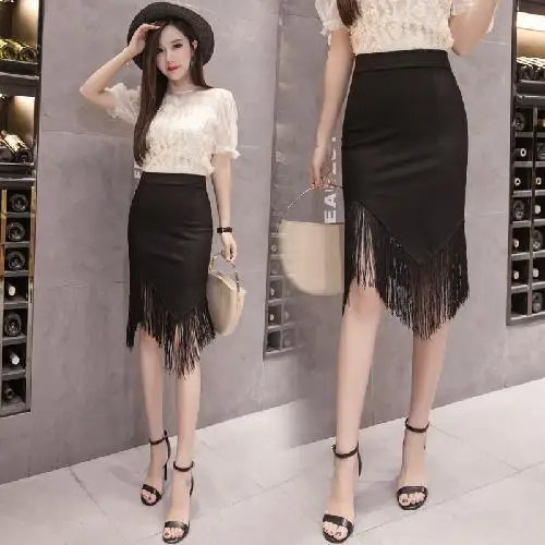 

Stitching Tassel Skirt Irregular Slim-Fit Sexy Skirt Skirts Woman Skirts Mujer Faldas Saias Mulher