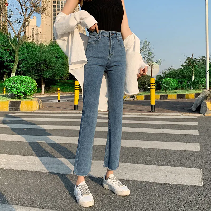 Летние тонкие джинсы женские узкие брюки до щиколотки прямые зимние с высокой