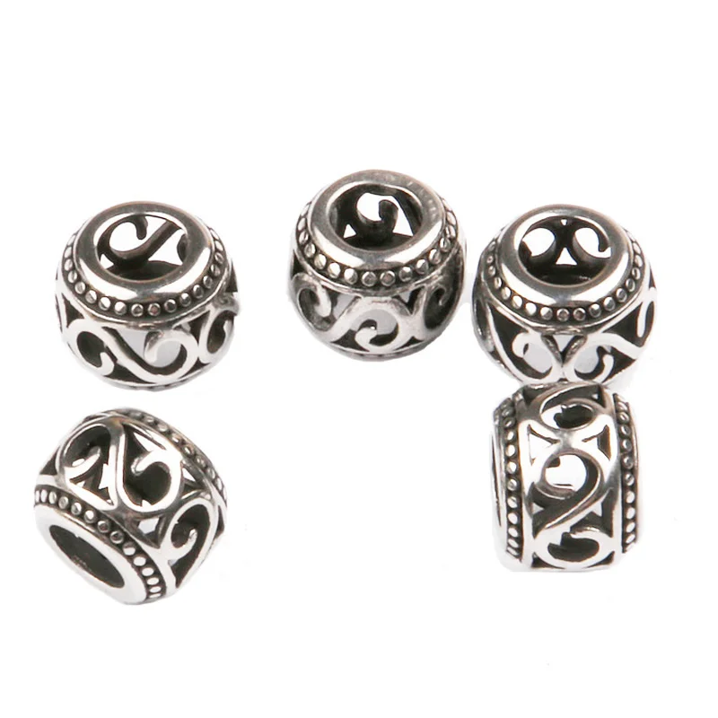 

1Pcs Stainless Steel Hollow Pattern Antique Silver Color Loose Beads Charms for Jewelry Making Handmade DIY Anklet Accessories