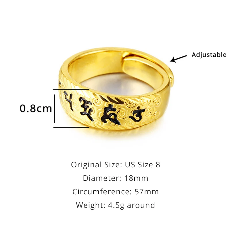 Large Size 8mm Om Mani Padme Hum Mantra Rings For Men Yellow Copper Tibetan Buddhism Six Words Adjustable Gold Color | Украшения и