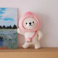 cute polar bear baby nonfinished handicraft diy wool felt strawberry creative gift craft toy doll poked felting material package