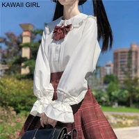 japanese ruffle shirt women 2022 spring autumn new doll collar college long sleeve jk blouse kawaii girl lolita inner top female