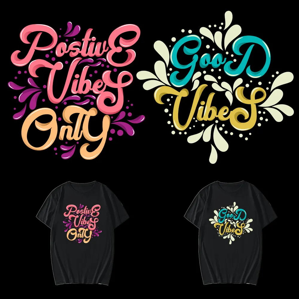 

Good Vibe Iron On Transfer for Clothing Patches Girls Transfert Thermocollants T-shirt Jeans Diy Decor Iron On Transfer Stickers