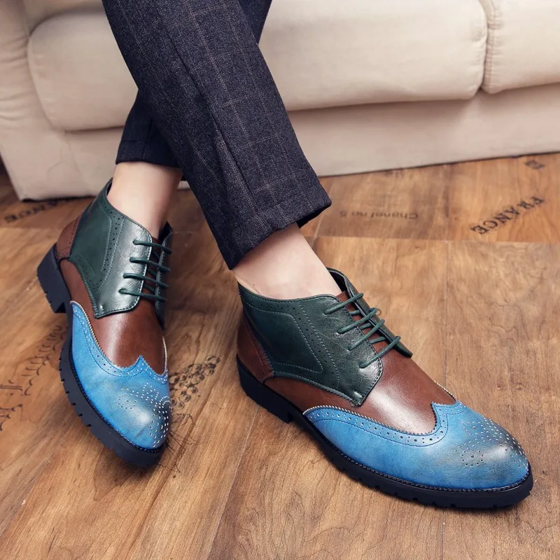 

Men's Boots Nice Pop Autumn Handmade Brand Men Ankle Boots PU Leather Color Block Lace Up Men's Dress Shoes Outdoor Men Shoes
