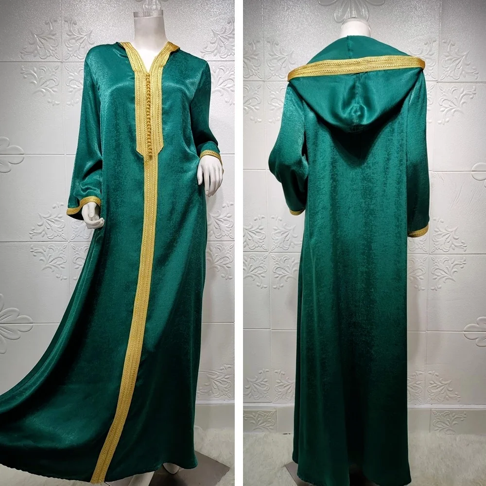 

Muslim Dress Arabic Dubai Abaya African Dresses For Women Jalabiya Green Moroccan Kaftan Hooded Robe Turkish Islamic Modest