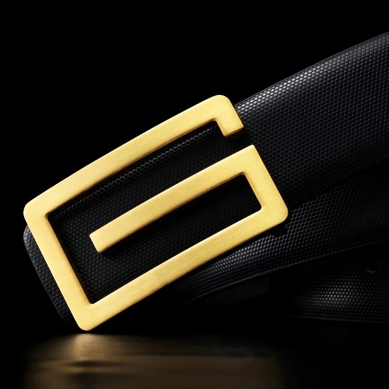 

Men's leather belt, high quality belt with g-buckle, black luxury