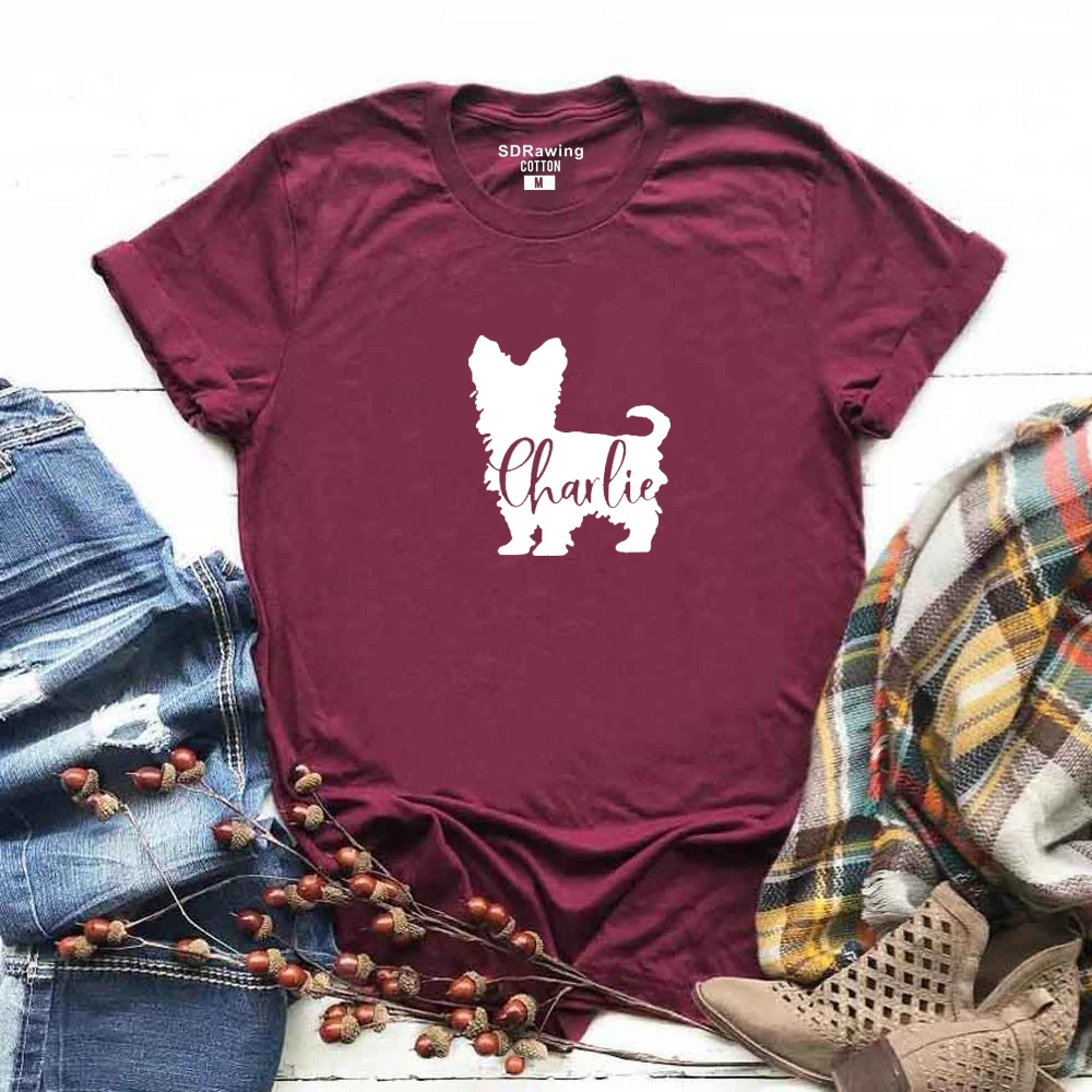 Harajuku Yorkshire Terrier Yorkie Dog Mom Funny Graphic Logo tees Cotton T-shirt for dog lover Girls Tops Woman Clothing | Женская