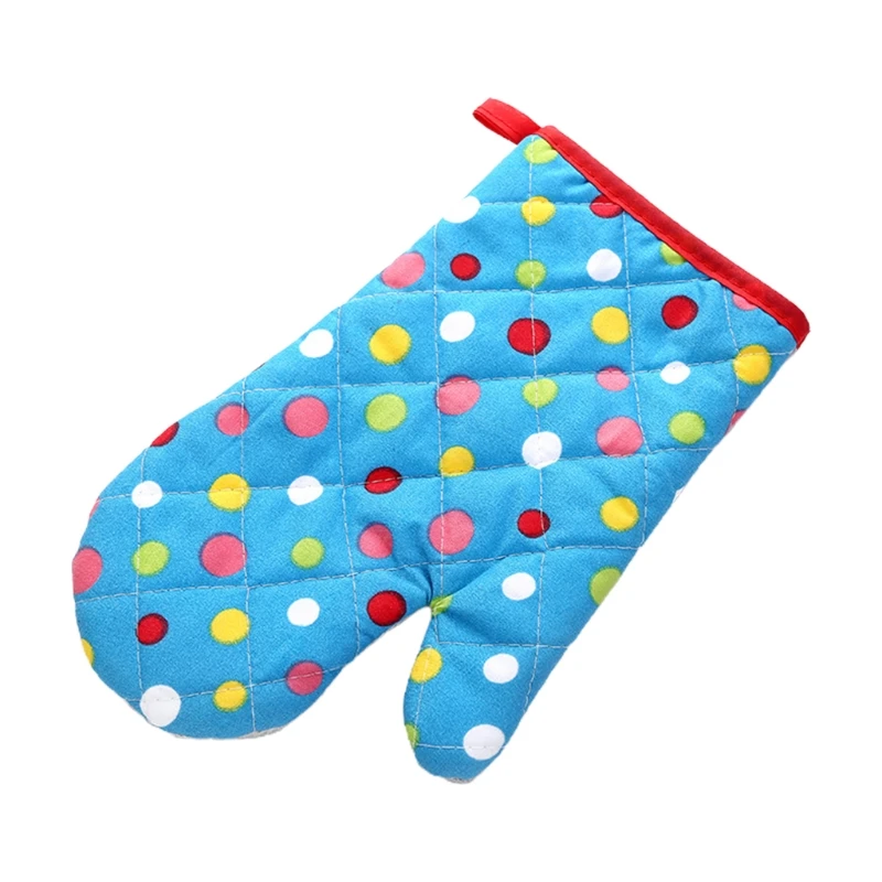 

Thicken Heat Resistant Kitchen Oven Mitts Colorful Polka Dot Print Padded Cotton Gloves for BBQ Cooking Baking Microwave