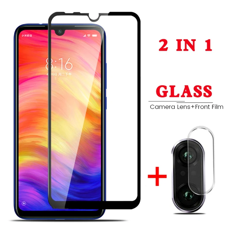 2 в 1 закаленное стекло для Xiaomi Redmi Note 7 Pro Защита экрана 7A пленка объектива на Xiomi note