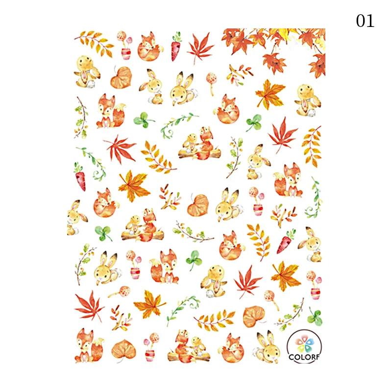 1 лист осенняя Тема переводная наклейка для ногтей кленовые листья 3D наклейки s