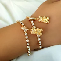 korean gold color shiny metal animal bear zircon charm bracelet for women iced out crystal bangle chain jewelry pulseras mujer