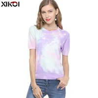xikoi summer women oversized purple t shirt knitted short sleeves o neck pullovers jumper computer knitted sweaters multicolor