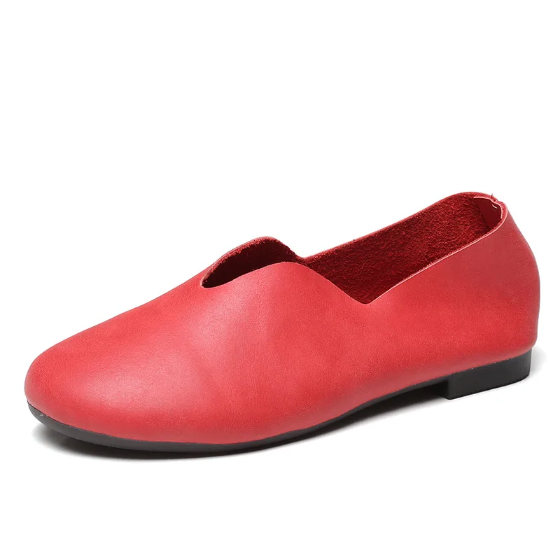 

Spring Women's Grandmother Shoes Genuine Leather Casual Slip-On Round Toe Flat Handmade Pregnant Mother's Single Flats