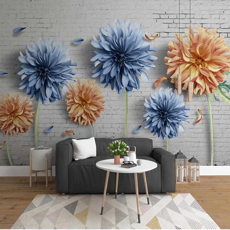 

Drop Shipping Custom Photo Wallpaper Vintage Brick Wall Flower 3D Mural Living Room TV Sofa Wall Decoration Papel De Parede 3D