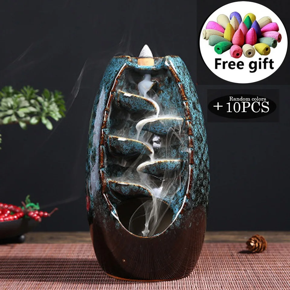 

С 10 конусами Бесплатный подарок водопад благовония горелка керамический держатель для благовоний, вариант для смешанных благовоний конусо...