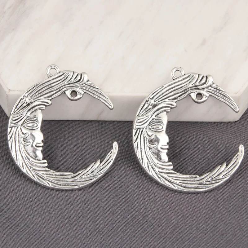 

3pcs Silver Color Moon With Face Charms Natural Connector Pendant For DIY Handmade Jewelry Making Accessorie 33x39mm