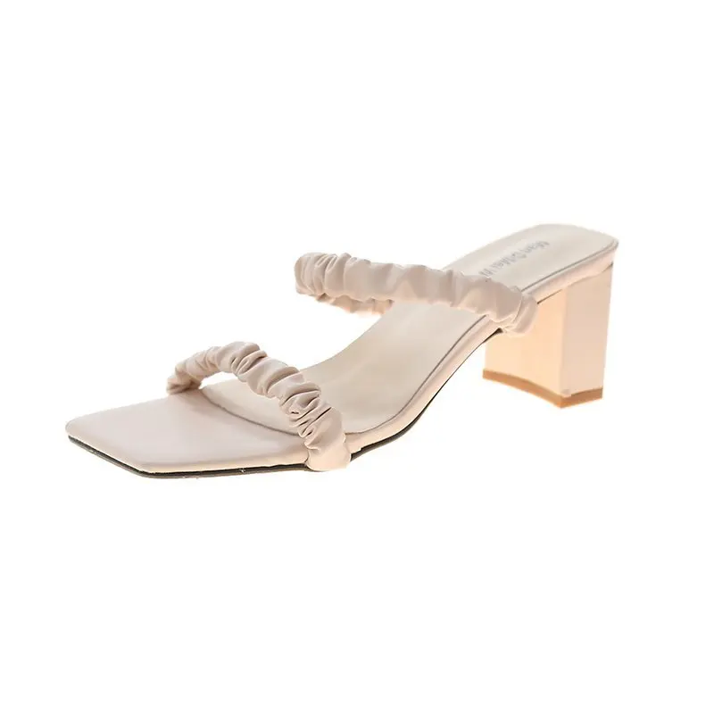 

Female Shoes Slippers Women Summer Luxury Slides Square heel Med 2021 Designer Soft Block Rubber PU Fashion Hoof Heels Rome
