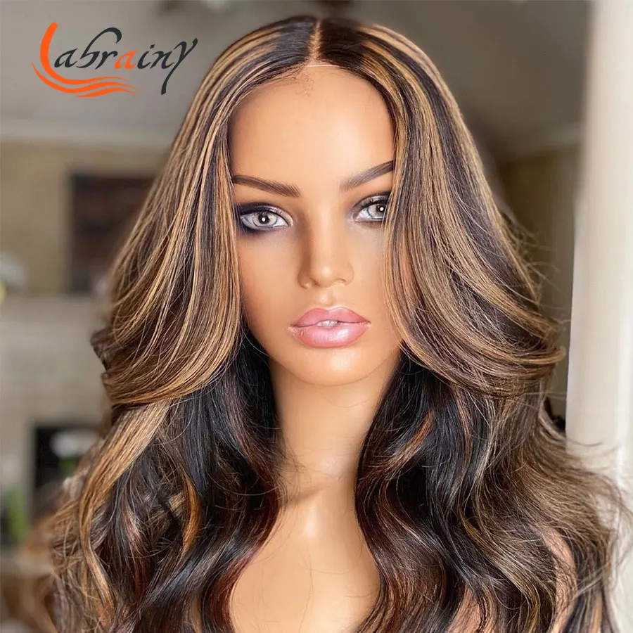 

Body Wave Highlight Honey Blonde Hd Transparent Lace Frontal Wigs Full Brown Wavy 13X6 Lace Front Human Hair Wig Pre Plucked
