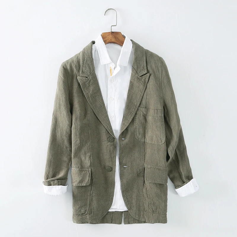 Men Casual Blazers Linen Breathable Suit Jackets Single Breasted 2 Buttons Solid Color Spring Autumn Loose Fit Work Daily Life