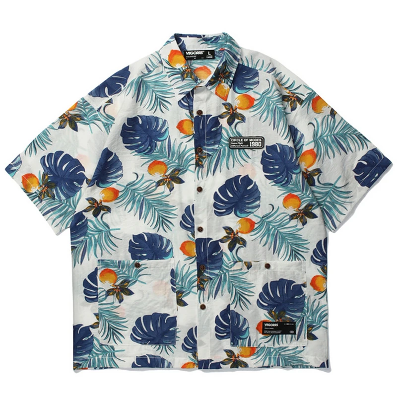 

Гавайская рубашка мужская с цветочным принтом, уличная одежда в стиле Харадзюку, блузка с коротким рукавом в стиле панк-рок, ретро оверсайз, ...