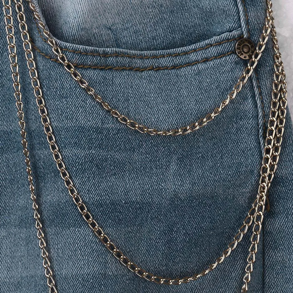 2019 женские модные рваные светильник облегающие джинсовые брюки с цепочкой и