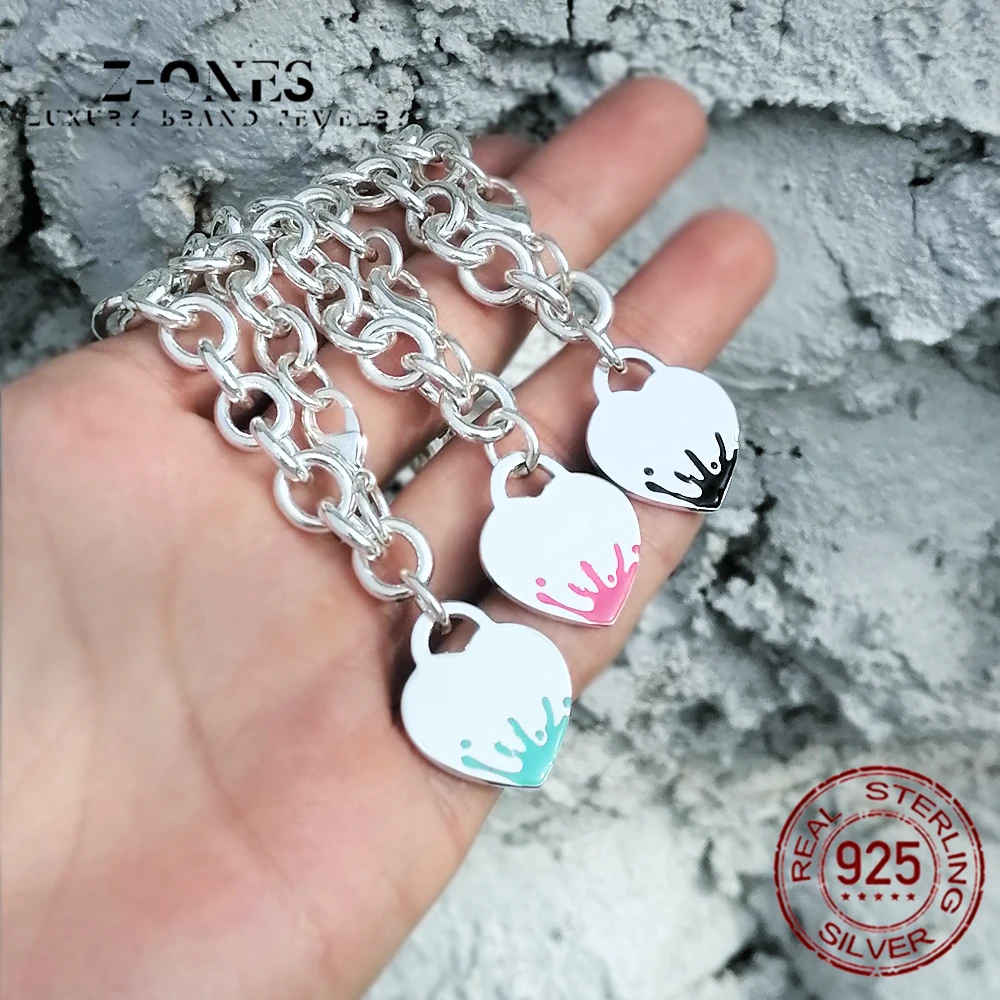 

Women's Sterling SilverS925 Charm Jewelry Heart Shaped Water Drop Enamel Bracelet Original 1:1 Wedding Accessories Party Jewelry