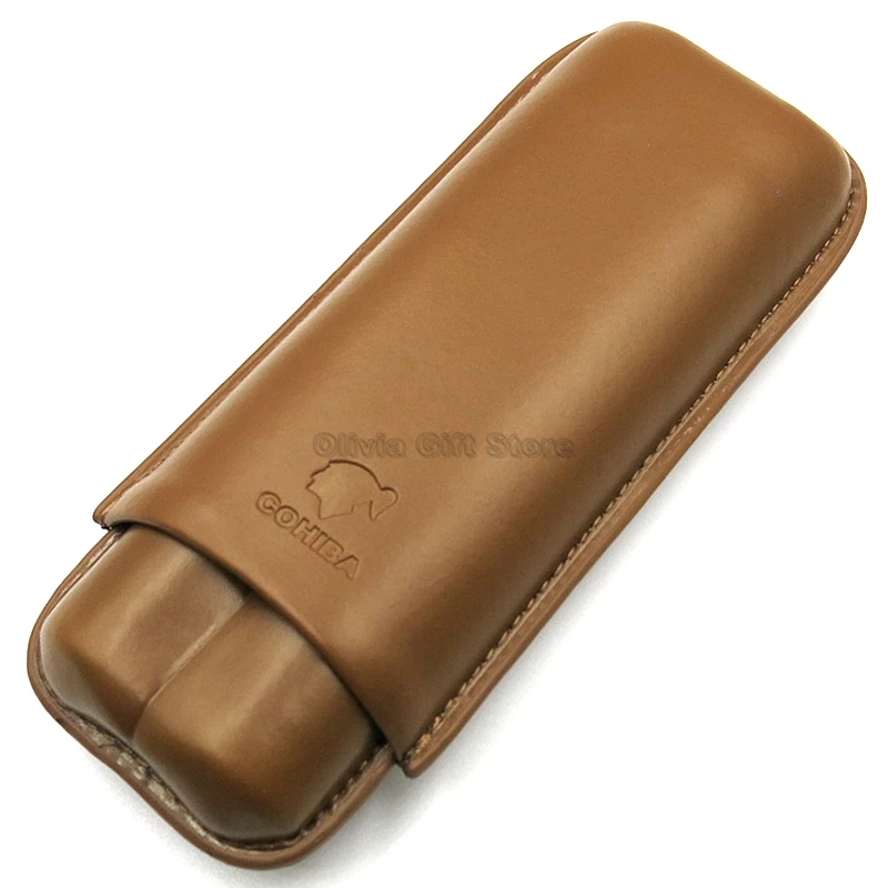 COHIBA Коричневый подлинный кожаный портсигар Дорожный Чехол портативный 2 пальца Humidor Открытый сигары набор в подарочной коробке курительный инструмент