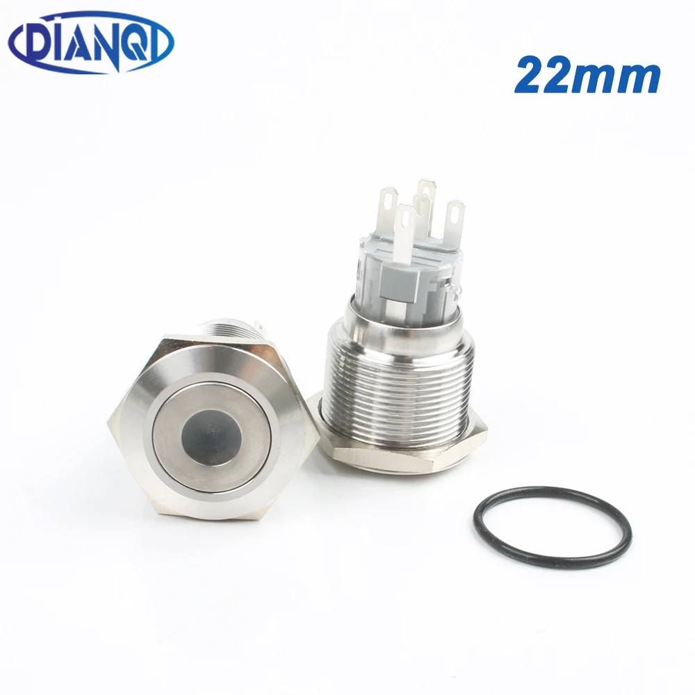 

22mm metal push button waterproof stainless steel Momentary 1NO1NC car press button flat round switch 22PY1D.F