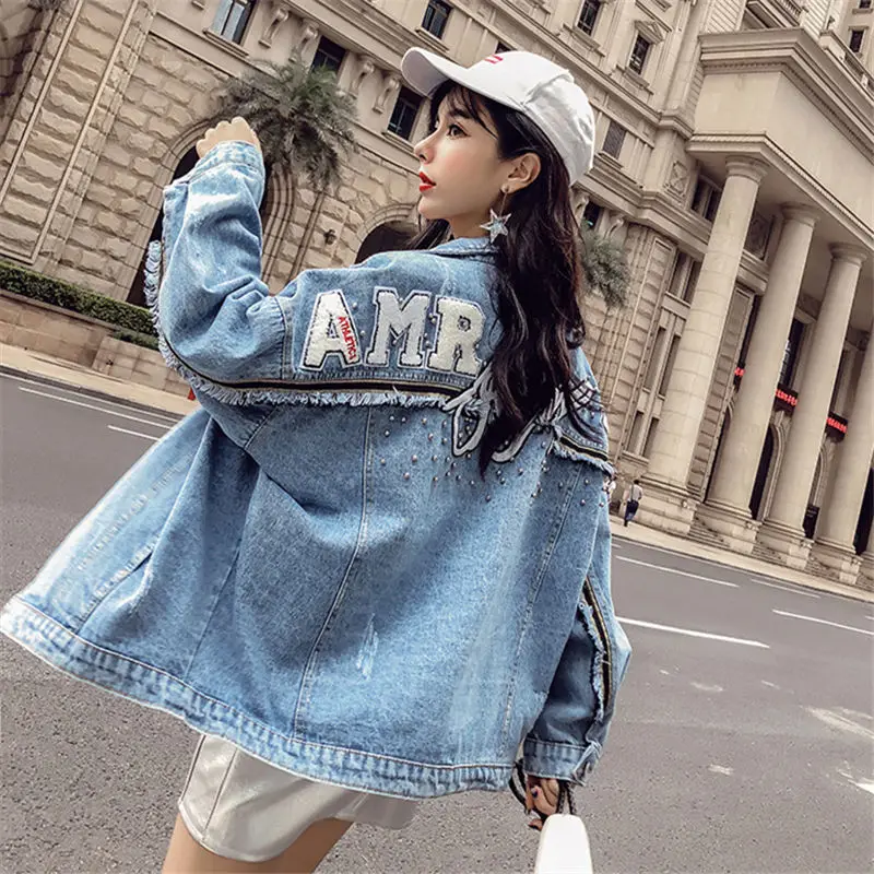 Jean Coat Women Clothes Spring and Autumn Women Clothing New Korean-Style Loose Retro Embroidered Jacket Women