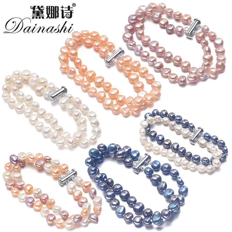 

Dainashi Jewelry Pearl Bracelet for Women Freshwater Cultured Baroque Pearl AAA+ Quality Double Pearl Bracelet Handpicked Multi