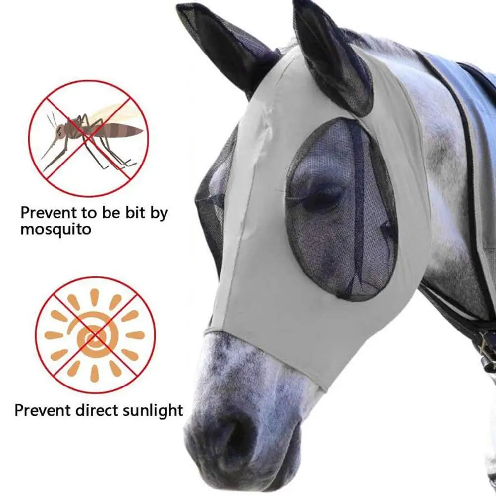 

Anti-fly Anti-Mosquito Horse Mask Adjustable Mask Horse Mask Hood Face Mesh Equestrian Horse Face Cover Head Ears Full