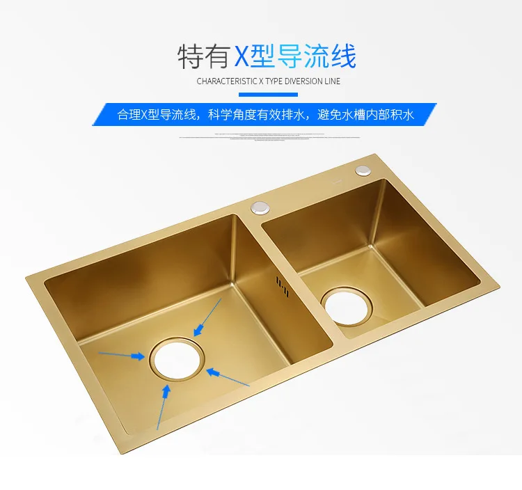 Brushed Gold Kitchen Sink Thick 4mm Single Bowl Above Counter Nano Coated Sink with Drain Basket Black Sink 304 Stainless Steel