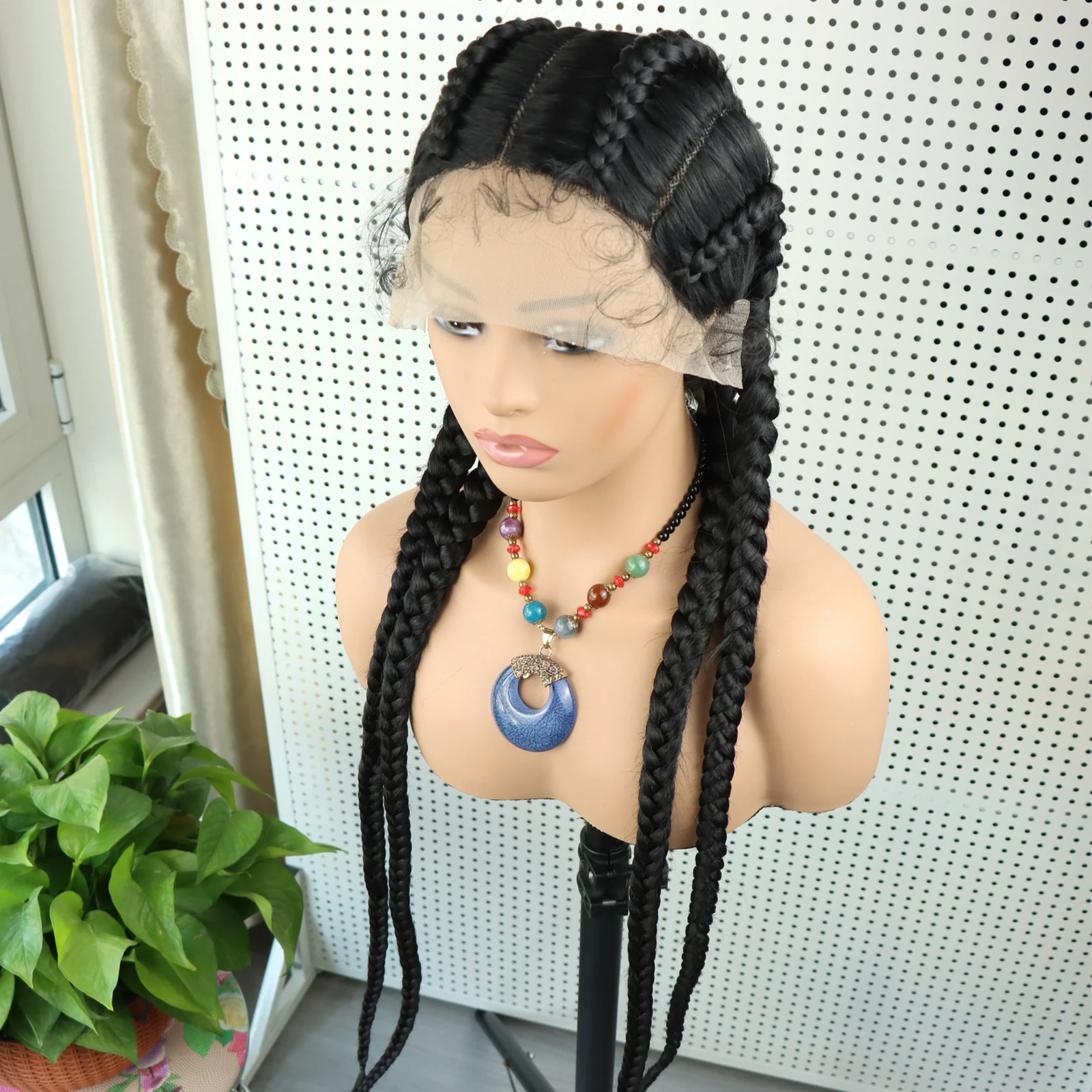 Synthetic braided Lace Front Wig African American Black Color 4 Braids Hair Wig Long Box Braided Twist Lace Wigs For Black Women