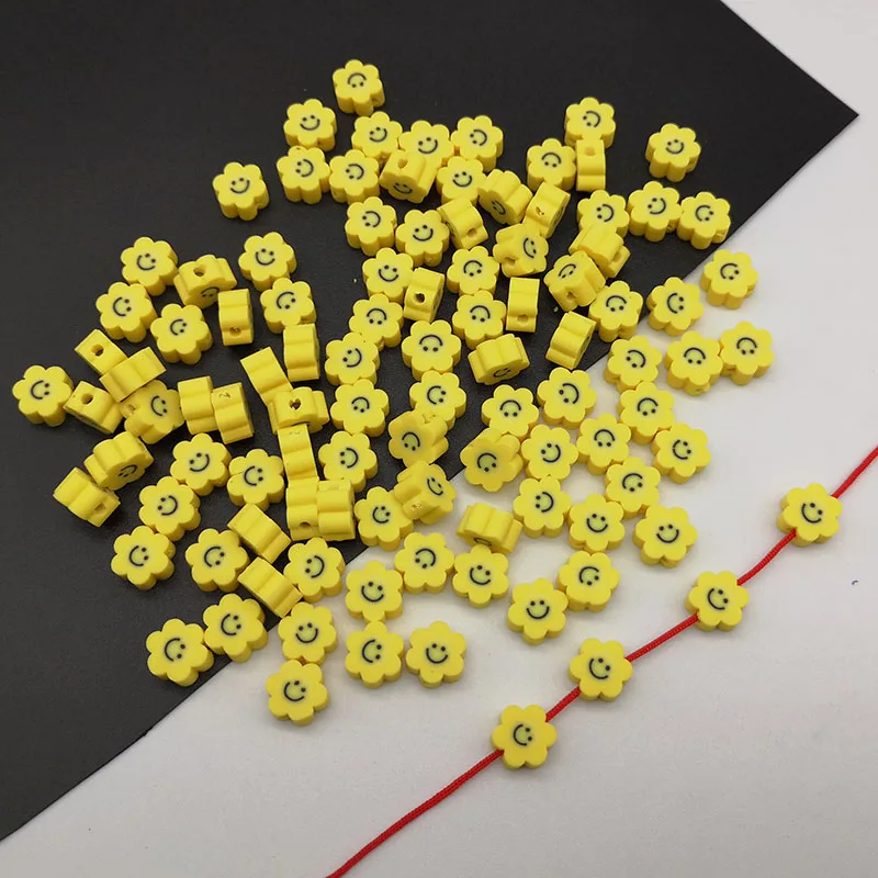 

50Pcs Plastic Flower Smiley Face Yellow Smilling Beads For DIY Bracelet Necklace Components Accessories Polymer Clay