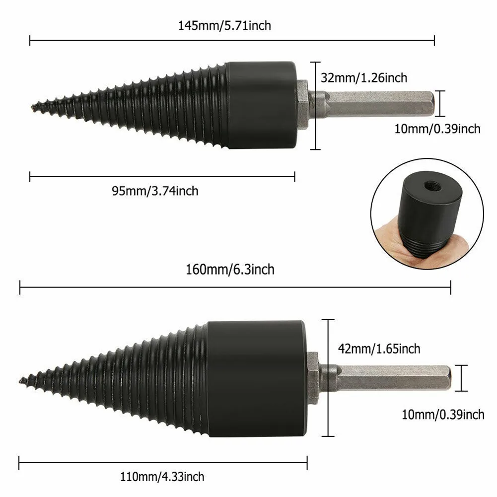 

2pcs 32/42mm Hex Shank High Speed Firewood Drill Bit Wood Splitter Splitting Cone Driver Firewood Drill Bits
