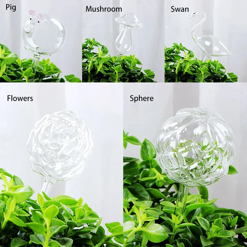 

Portable Glass Plant Flowers Water Feeder Self Watering Pig Design Plant Waterer 5 Types Decor Water Cans Garden Supplies