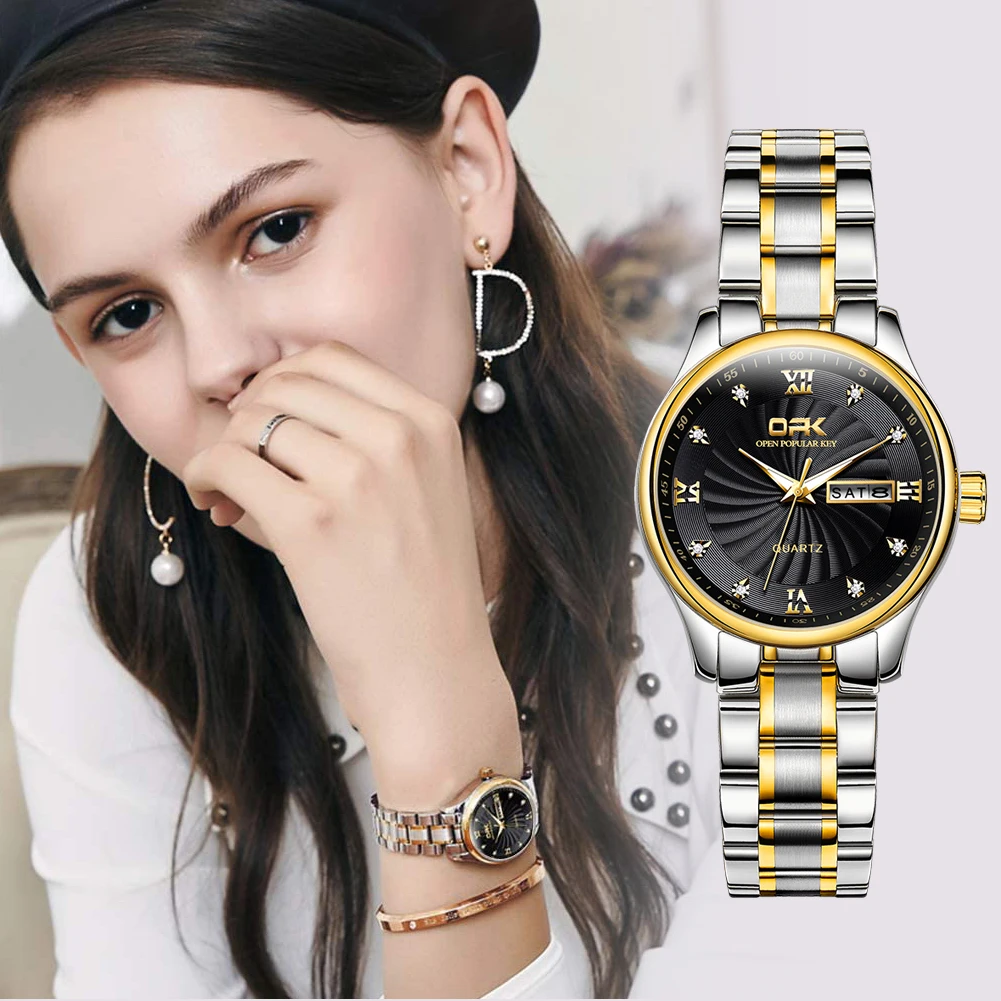 

OPK Womens Watches Top Brand Fashion Casual Luxury Dress Stianless Steel Waterproof Wristwatch for Lady zegarek damski L8103