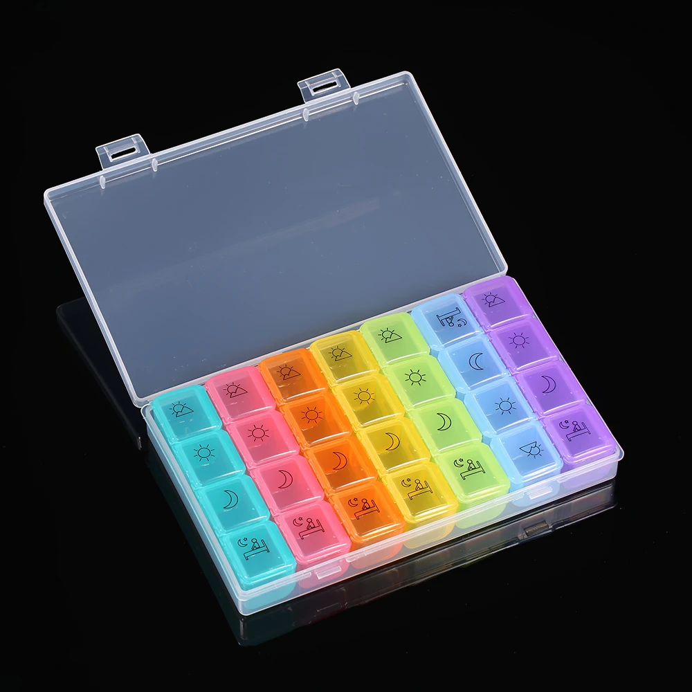 

28 Slots Pill Organizer Pill Storage Box Portable Weekly Prescription and Medication Case 7 Days 4 Times