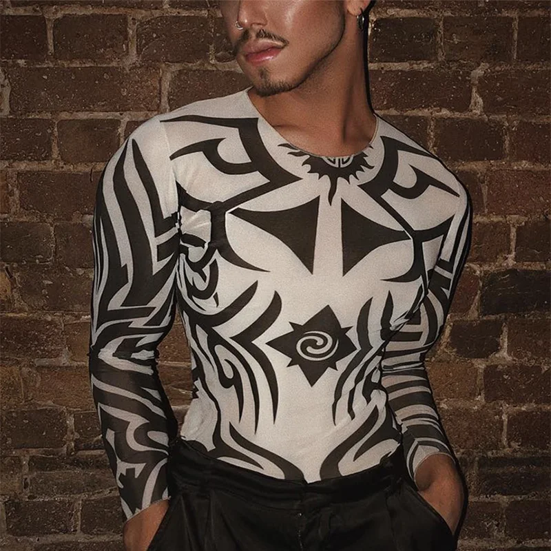 

Модная Повседневная Новая мужская пикантная свободная футболка с принтом, Стильные Мужские дышащие футболки, горячая распродажа, Стрейчев...