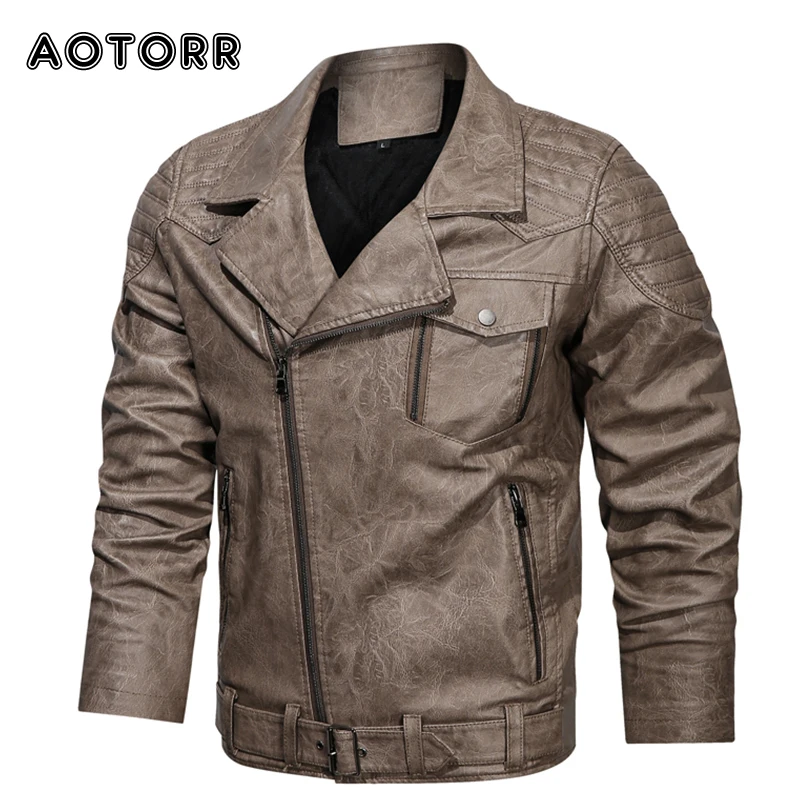 

2023 Winter Mens Leather Jacket Fleece Fashion Male Cool Zipper Pockets PU Jacket Outwear Coats Warm Basebal Jackets EU Size
