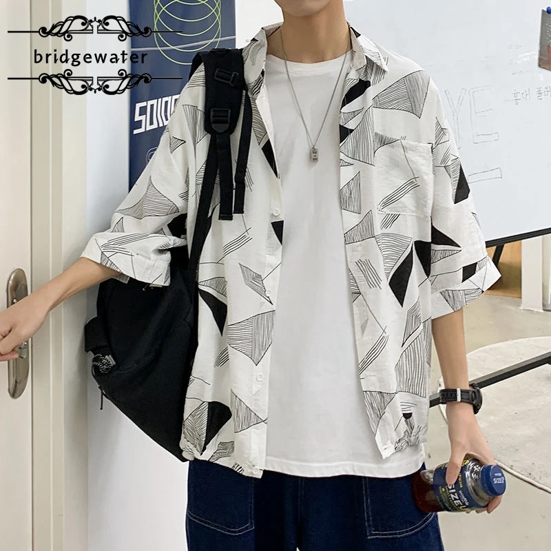 

Летняя рубашка Bridgewater с коротким рукавом, Мужская Корейская Красивая Повседневная Свободная рубашка с рукавом в пять точек, универсальная р...