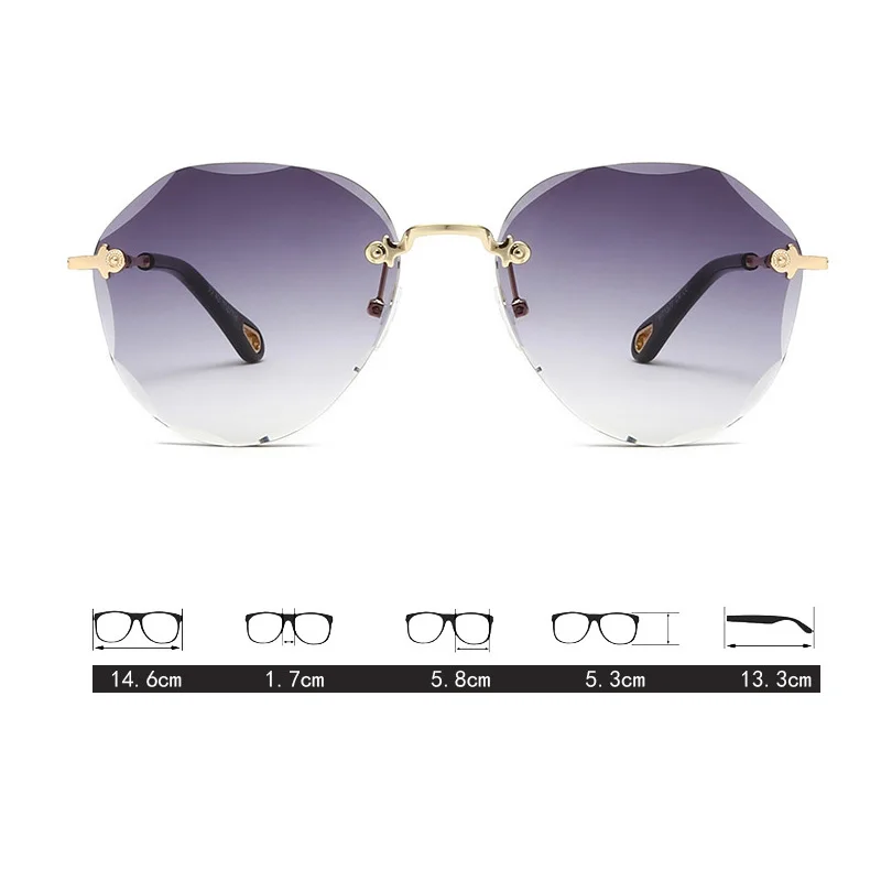 

Luxury brand Women ladies Polygon Rimless Diamond Sunglasses cutting Lens Female Designer Ocean Gradient Vintage Sun Glasses