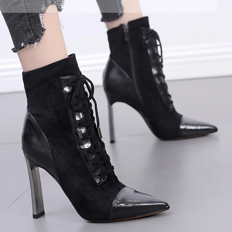 Свадебные ботинки челси на металлическом каблуке женские молнии и шнуровке