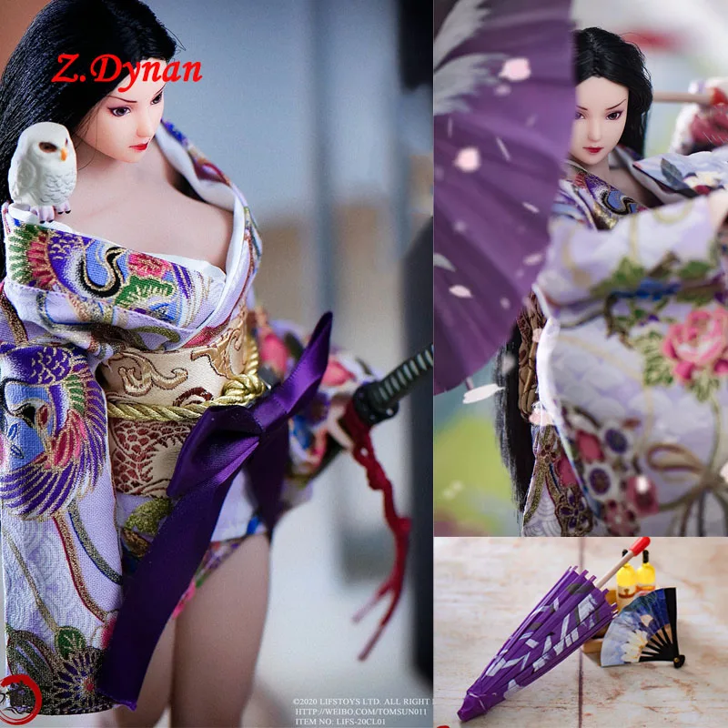 

1/6 Scale Female soldier Clothes Set Japanese Kimono umbrella Accessories purple dress for 12" Tbleague Action Figure body Doll