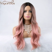 monixi synthetic long wave wig middle part ombre pink wig for black women cosplay daily natural looking wigs heat resistant