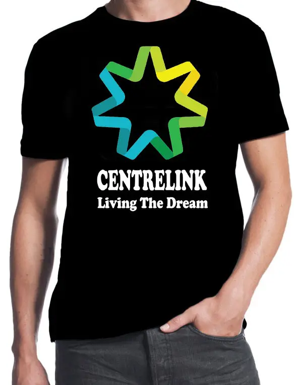 Черная футболка Centrelink с забавным логотипом Living The Dream строя боган летняя